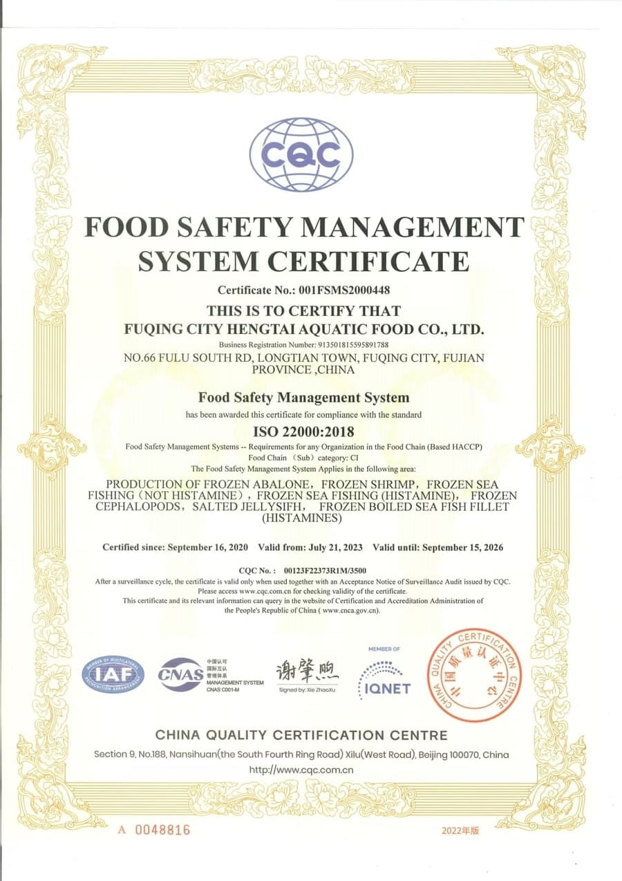 ISO 22000 Certificate